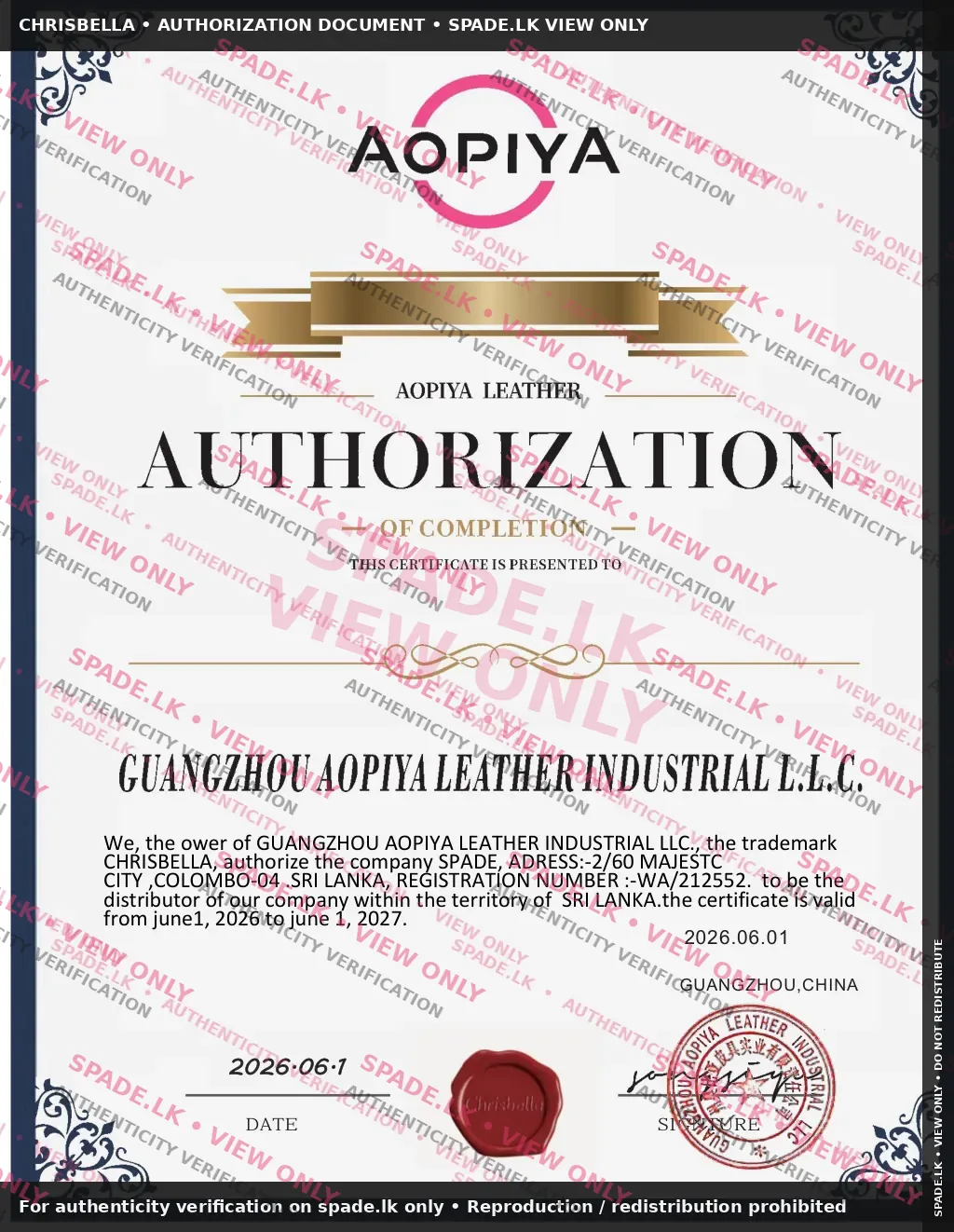 Chrisbella authorization document